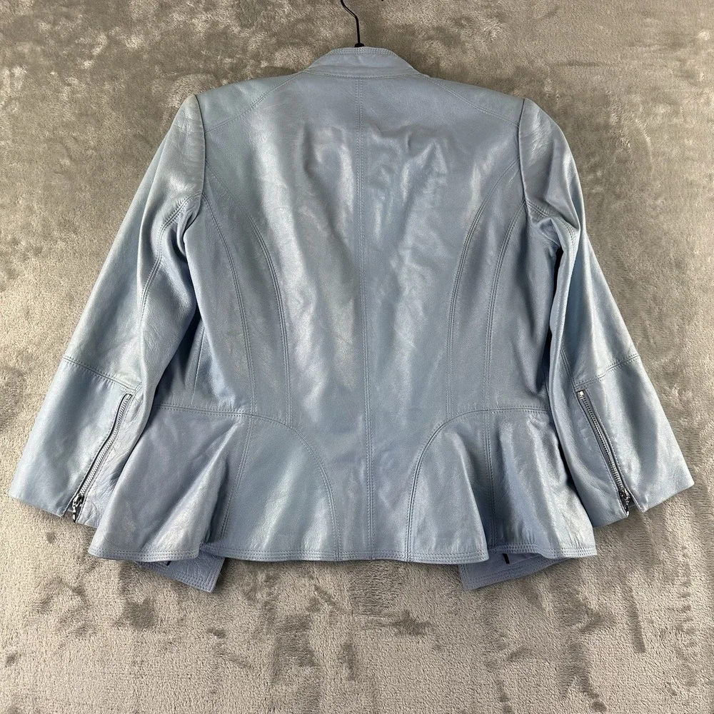 White House Black Market Leather Jacket Women's XXS Blue Cascading Lapel 3/4 NEW - Picture 12 of 13